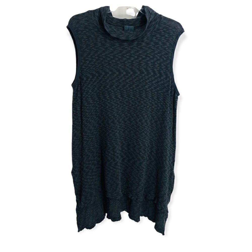 Left of Center Sz M Gray Sleeveless Slouchy Lagenlook Relaxed Fit Collar Top